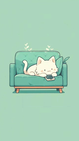 趴在沙发上玩手机的小猫