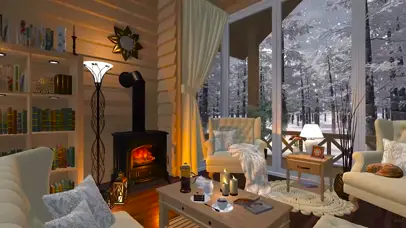 树林雪天温馨别墅小屋