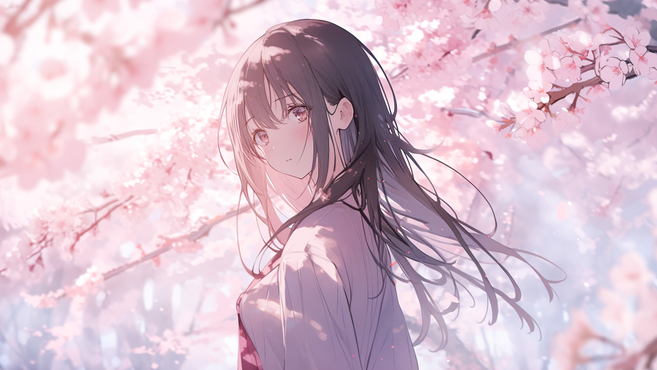 樱花树下的少女